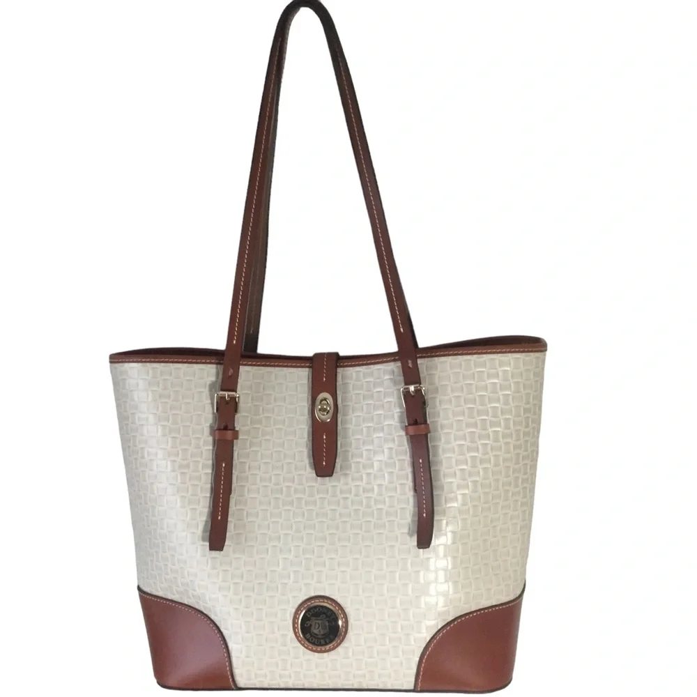 Dooney & Bourke Weave Tote Tan Leather Trim Logo Shoulder Bag